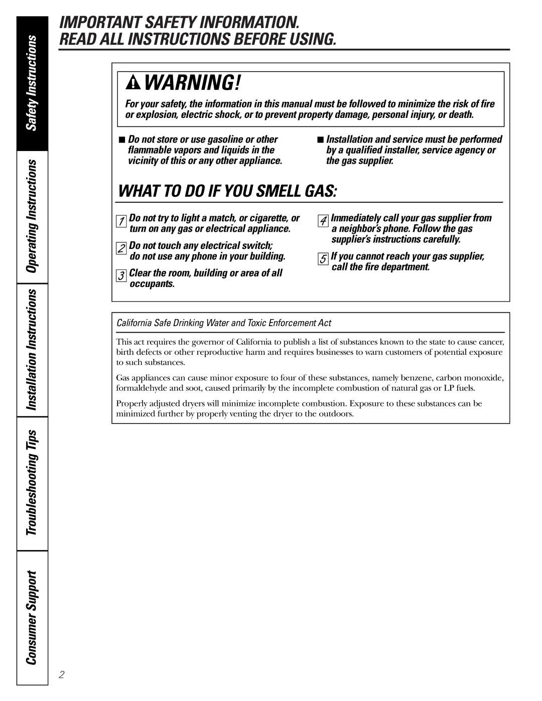 GE DBI.333 installation instructions Operating, Do not store or use gasoline or other, Flammable vapors and liquids 