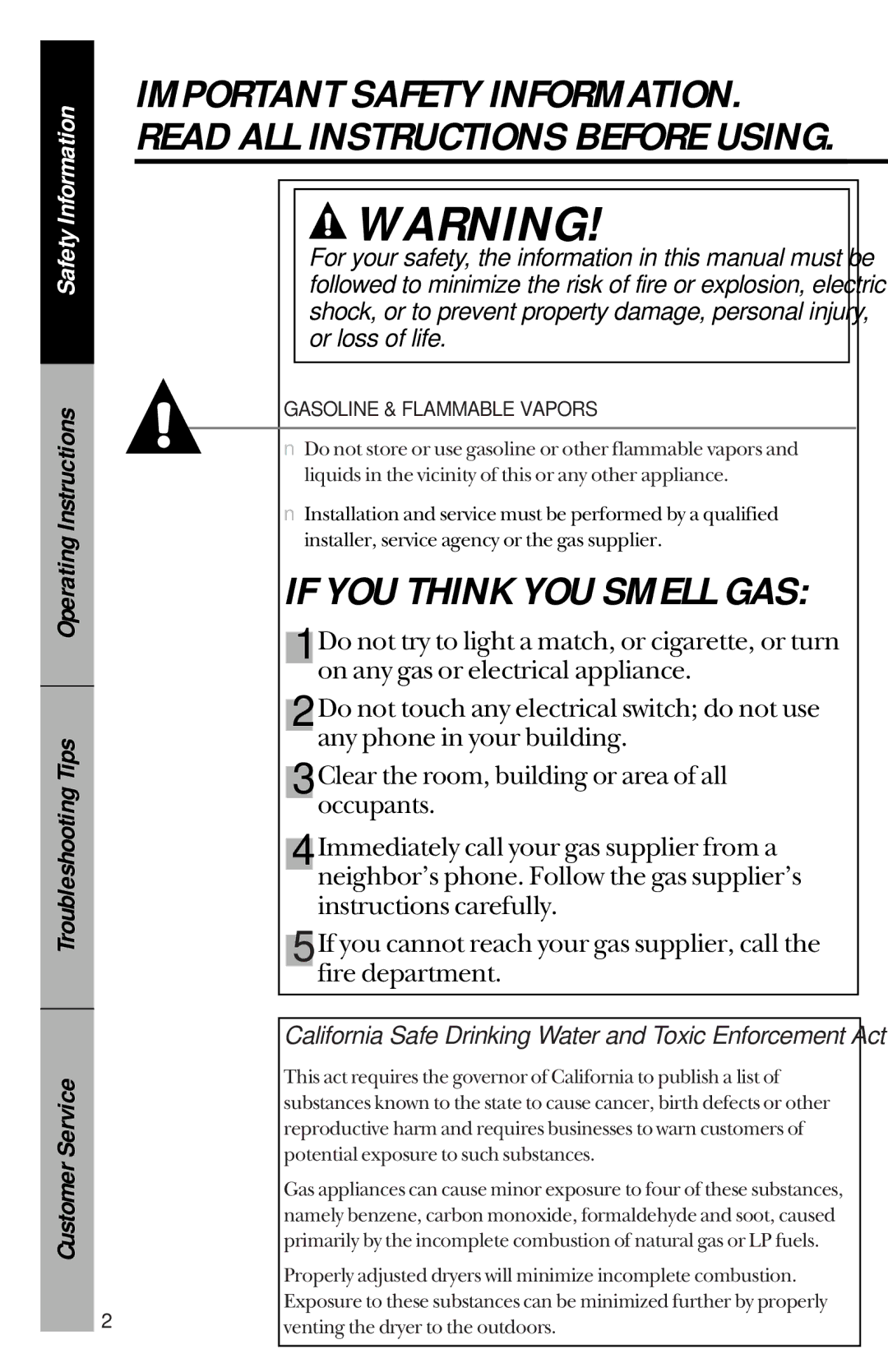 GE DBLR333GT, DBLR333ET owner manual If YOU Think YOU Smell GAS 