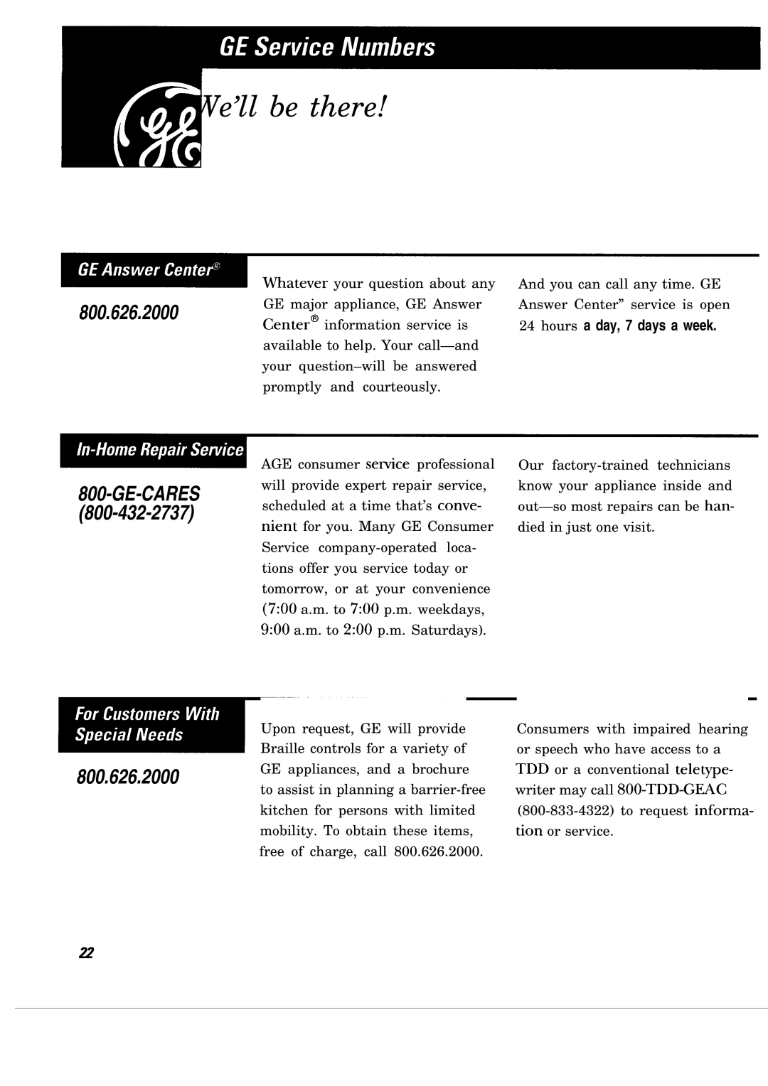 GE DBLR453ET, DBLR453GT operating instructions ~ , We’ll be there, Ge-Cares 