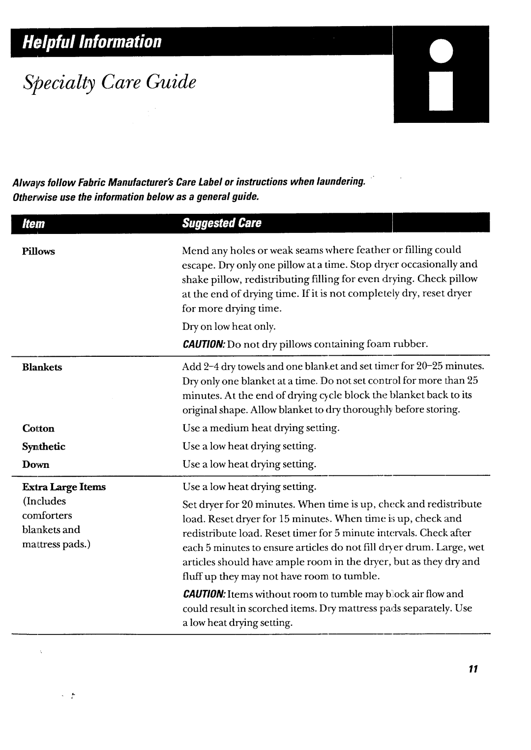 GE DBXR453ET, DBXR453GT owner manual Specialty Care Guide 