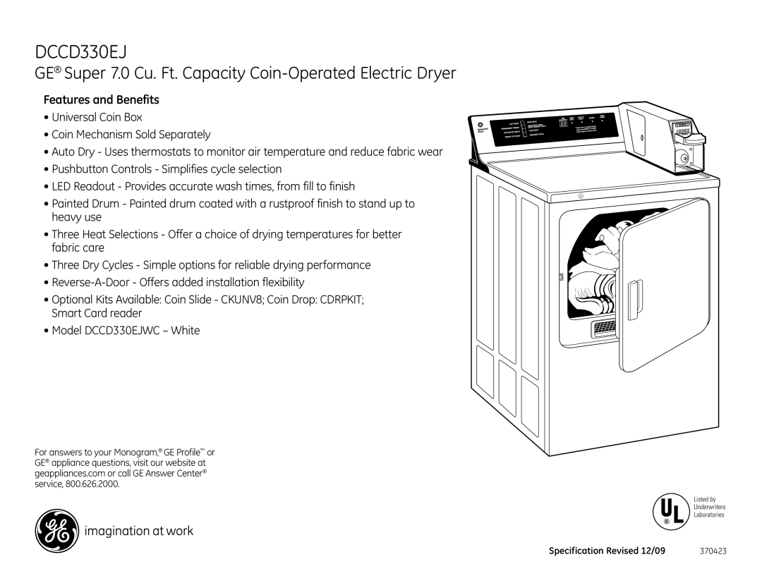 GE DCCD330EJ dimensions Features and Benefits 