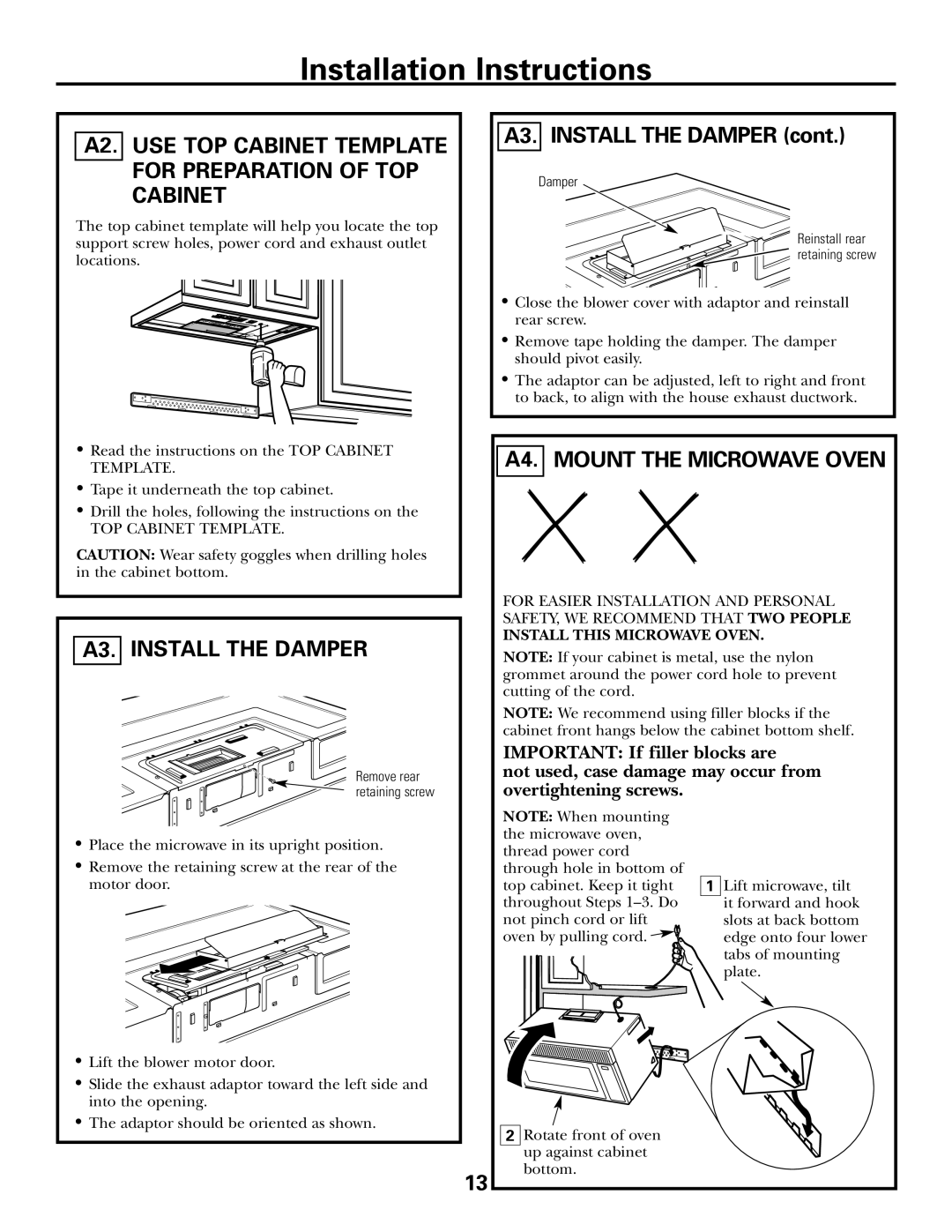 GE 39-40425, DE68-02957A warranty A3. Install the Damper, A4. Mount the Microwave Oven 