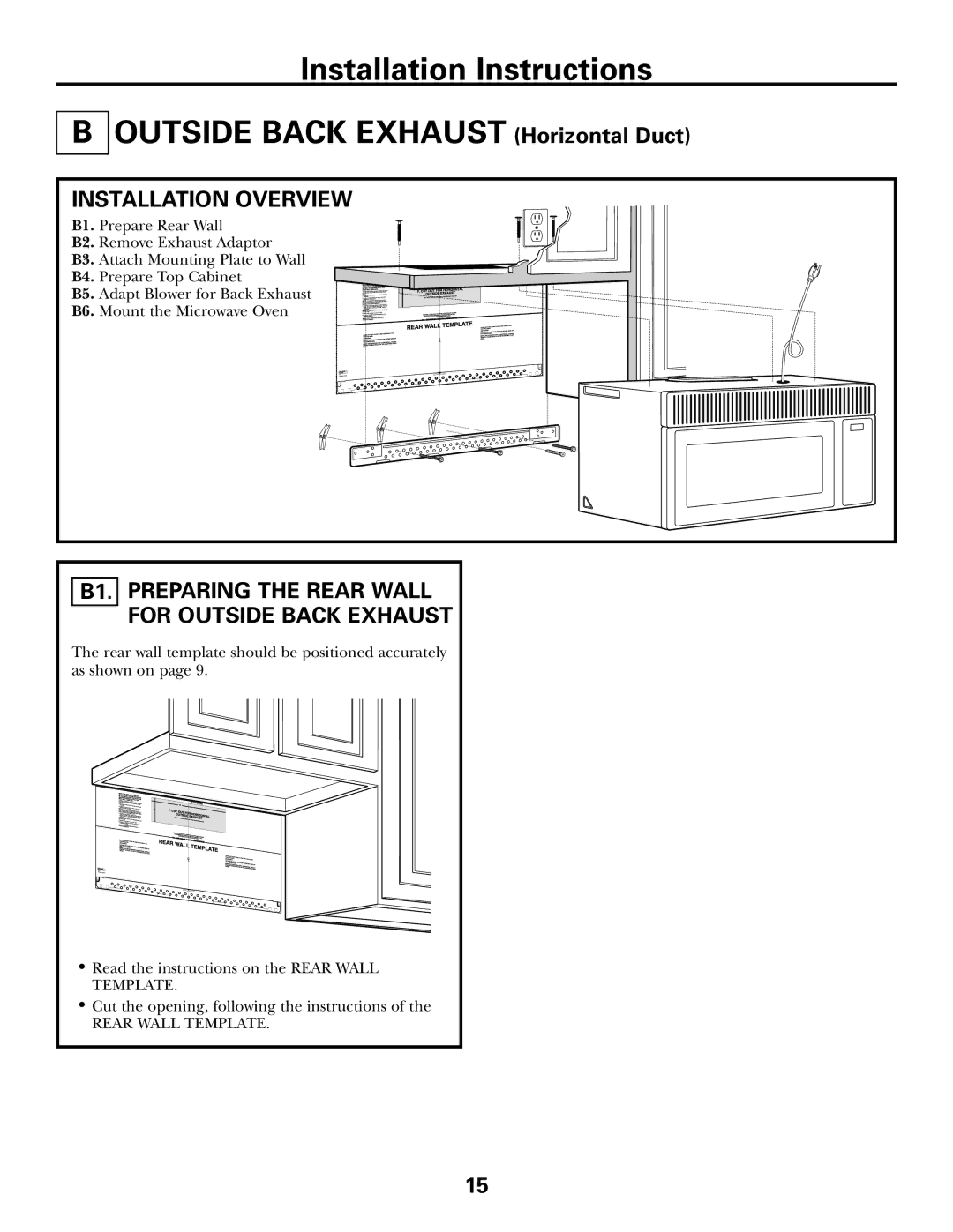 GE 39-40425, DE68-02957A warranty B1. Preparing the Rear Wall For Outside Back Exhaust, Installation Overview 