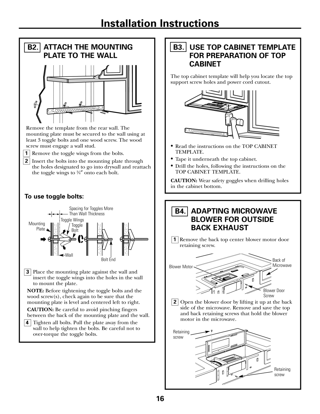 GE DE68-02957A, 39-40425 B2. Attach the Mounting Plate to the Wall, B4. Adapting Microwave Blower for Outside Back Exhaust 