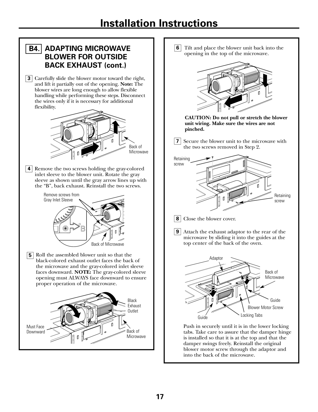 GE 39-40425, DE68-02957A warranty B4. Adapting Microwave Blower for Outside Back Exhaust 