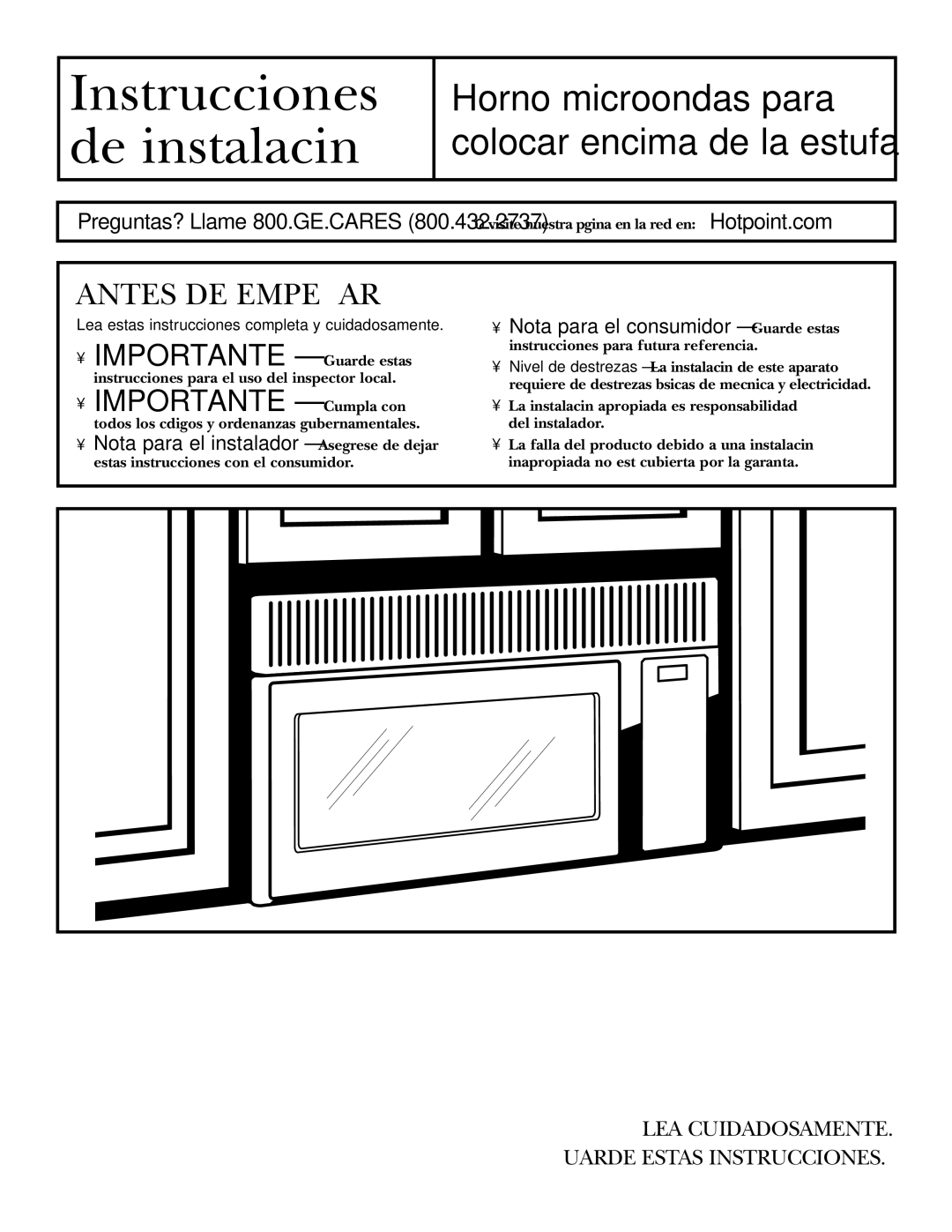 GE 39-40425, DE68-02957A warranty Antes DE Empezar, LEA Cuidadosamente Guarde Estas Instrucciones 