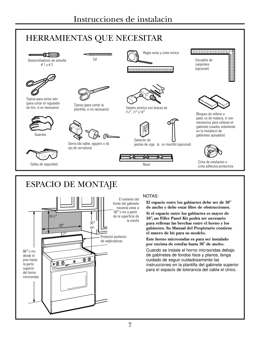 GE 39-40425, DE68-02957A warranty Herramientas QUE Necesitará, Espacio DE Montaje 
