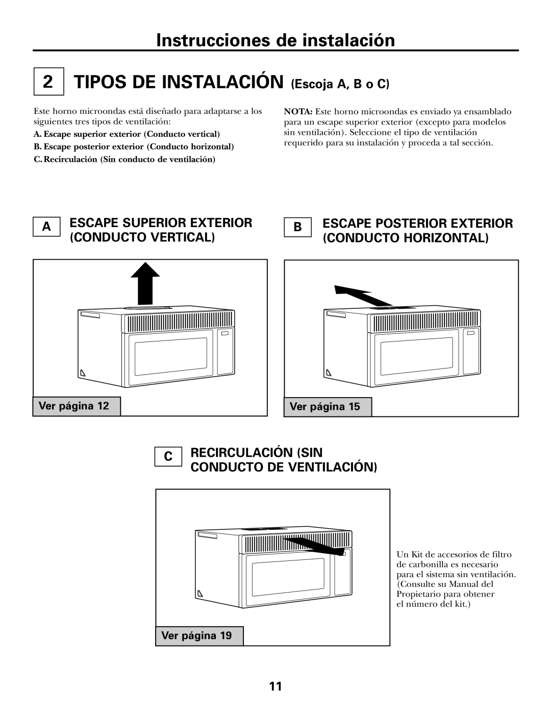 GE 39-40425, DE68-02957A warranty Recirculación SIN Conducto DE Ventilación, Ver página 