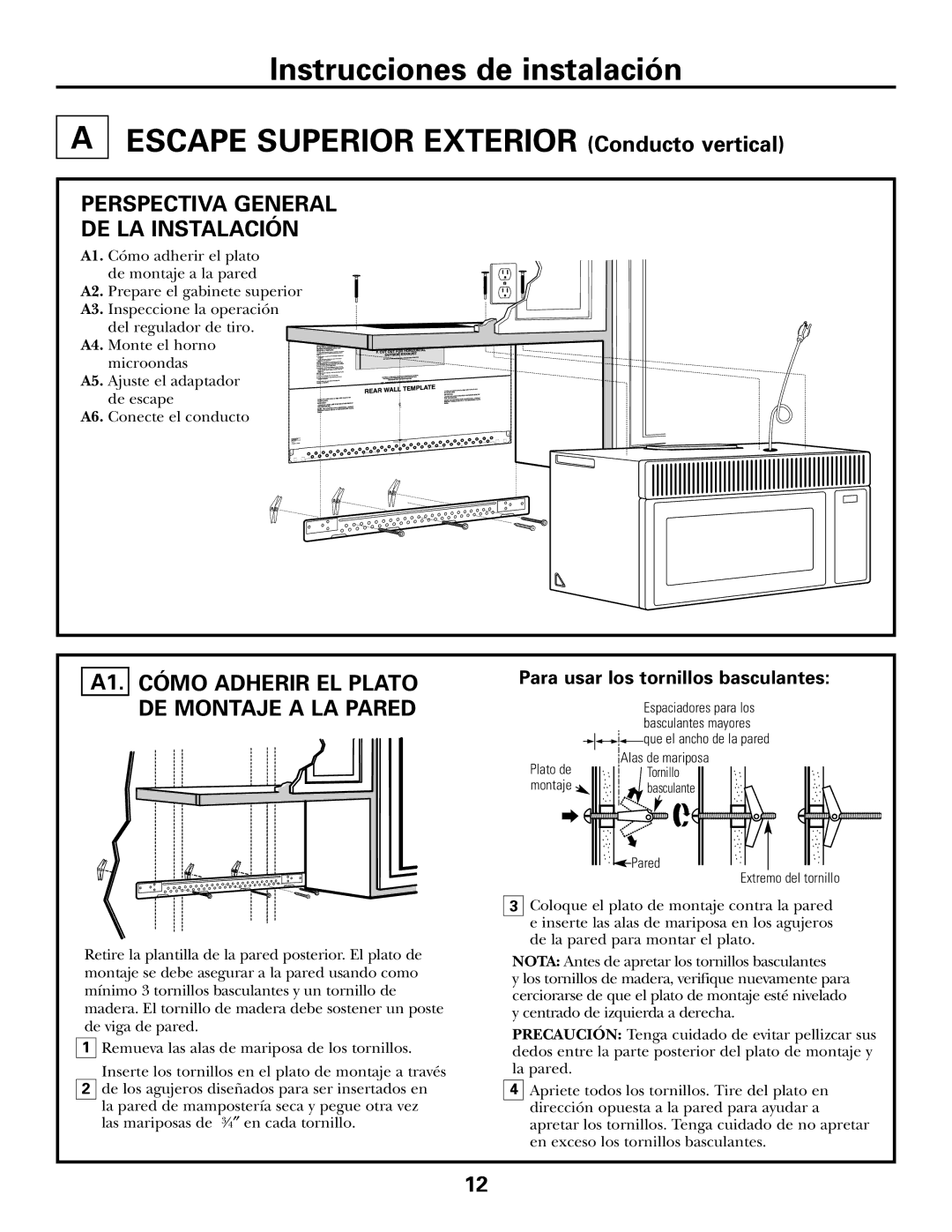 GE DE68-02957A, 39-40425 warranty Perspectiva General DE LA Instalación, A1. Cómo Adherir EL Plato DE Montaje a LA Pared 