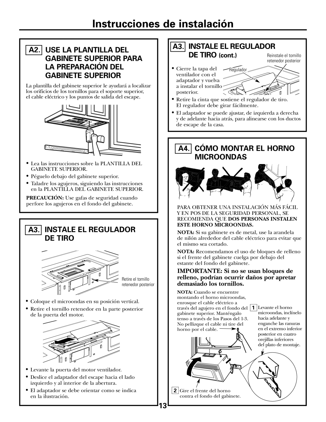 GE 39-40425, DE68-02957A warranty A3. Instale EL Regulador DE Tiro, A4. Cómo Montar EL Horno Microondas 