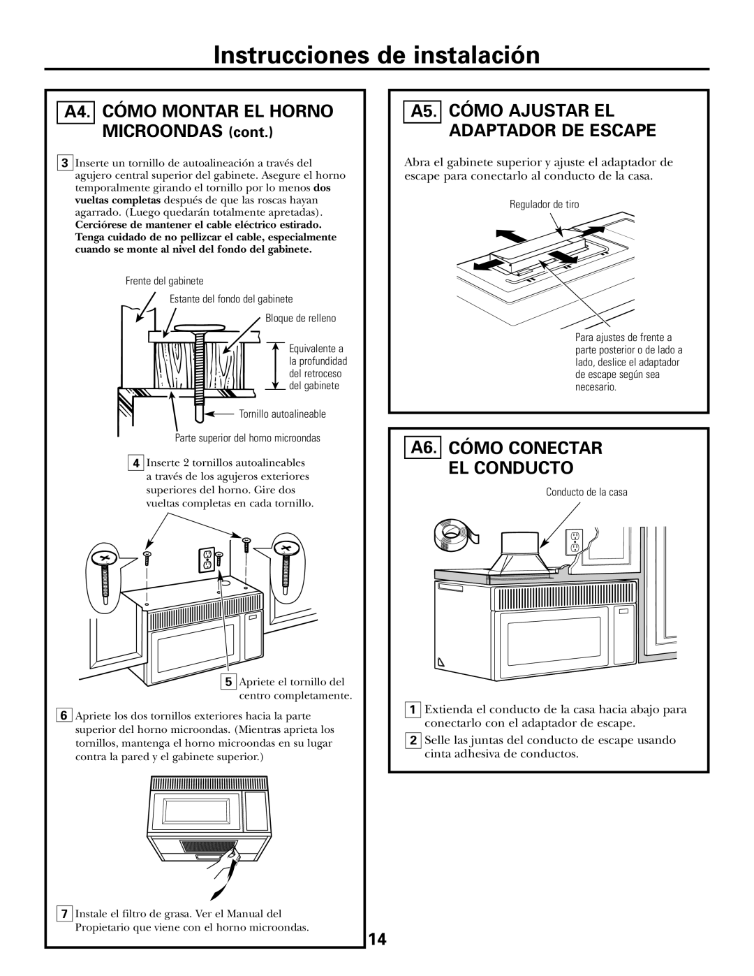 GE DE68-02957A A4. Cómo Montar EL Horno Microondas, A6. Cómo Conectar EL Conducto, A5. Cómo Ajustar EL Adaptador DE Escape 