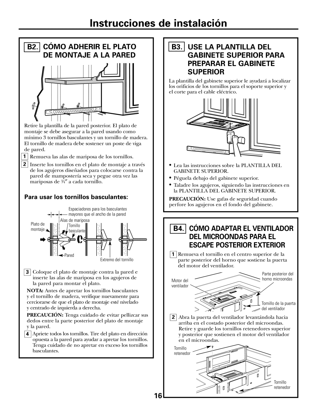 GE DE68-02957A, 39-40425 warranty B4. Cómo Adaptar EL Ventilador, B2. Cómo Adherir EL Plato DE Montaje a LA Pared 