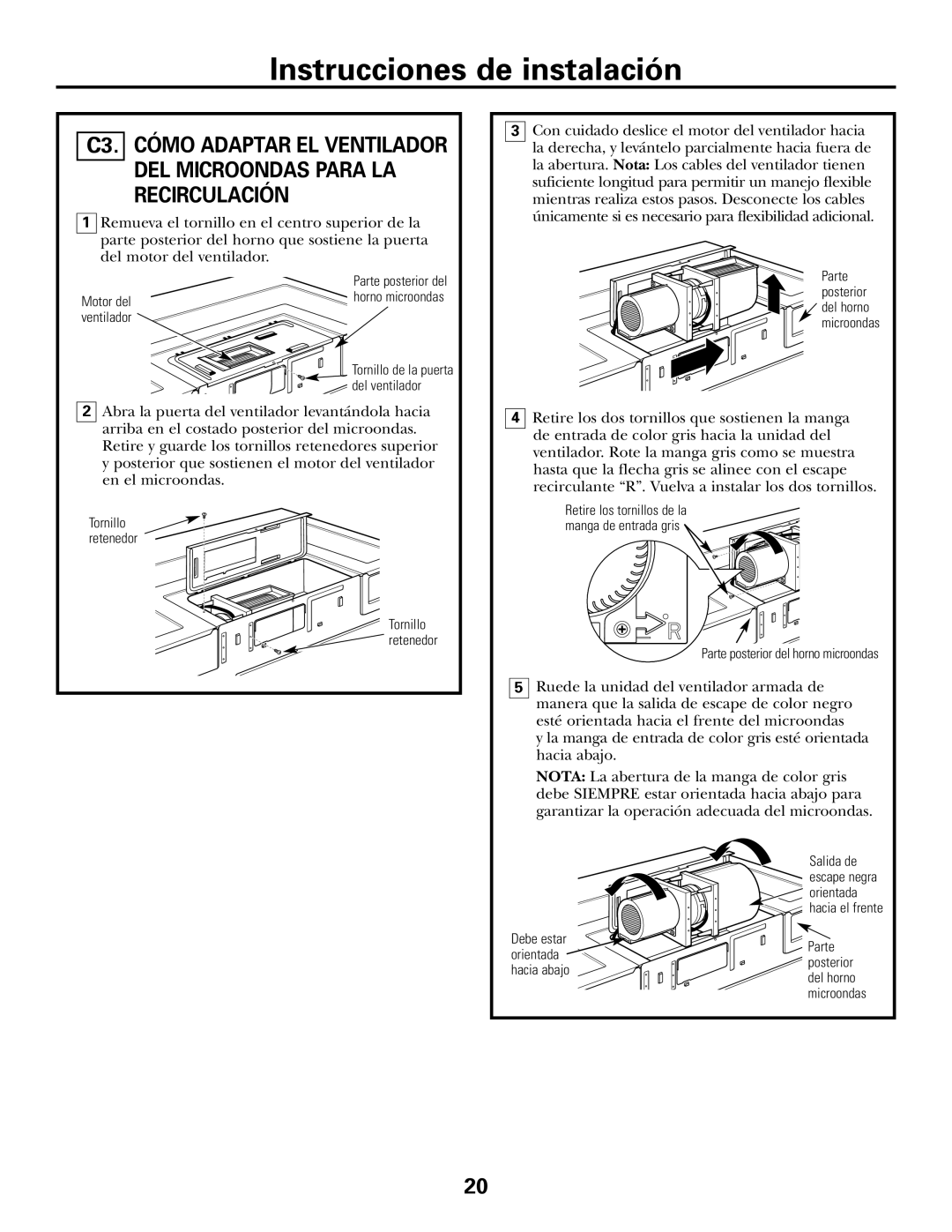 GE DE68-02957A, 39-40425 warranty C3. Cómo Adaptar EL Ventilador, DEL Microondas Para LA Recirculación 