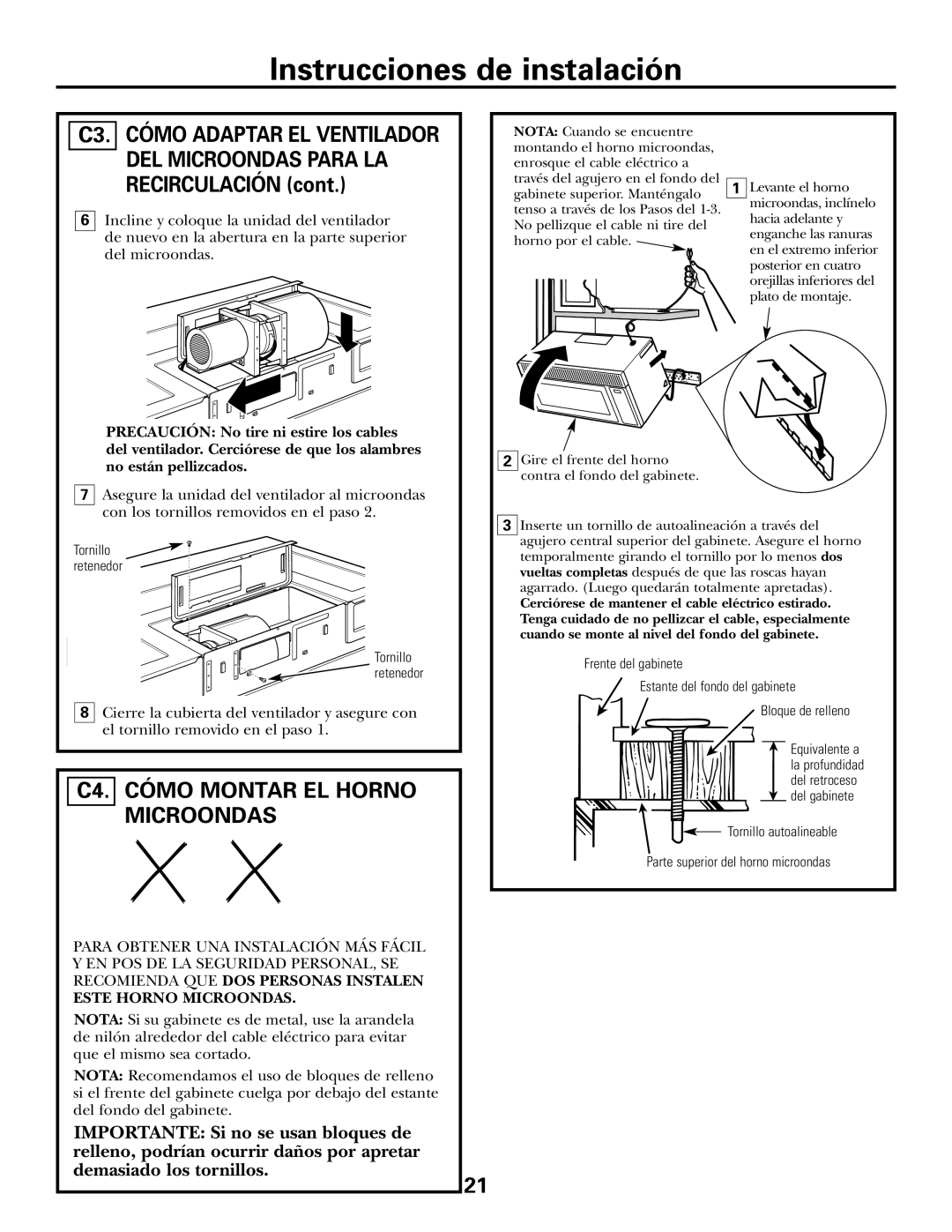 GE 39-40425, DE68-02957A warranty C4. Cómo Montar EL Horno Microondas, C3. Cómo Adaptar EL Ventilador 