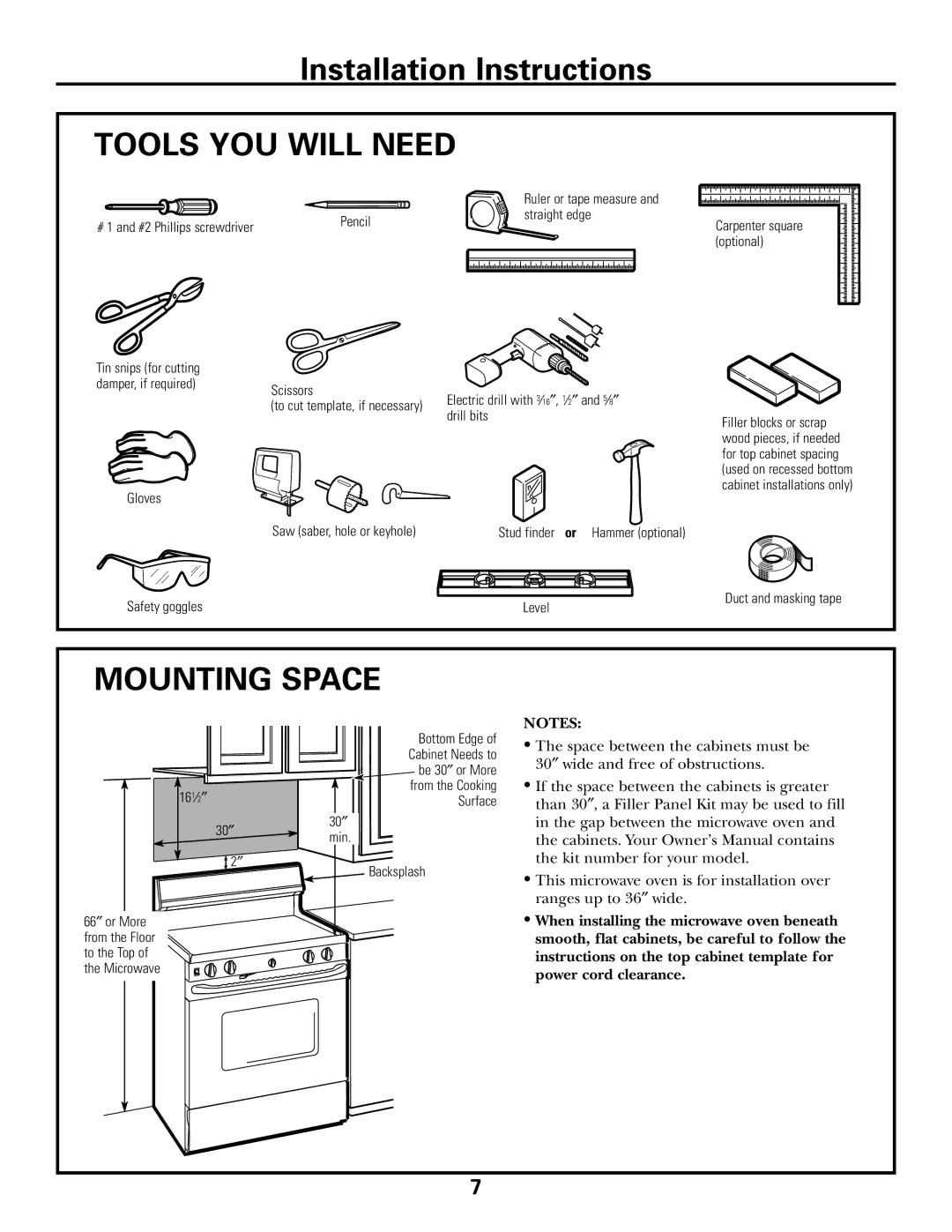 GE 39-40425, DE68-02957A warranty Tools YOU will Need, Mounting Space 