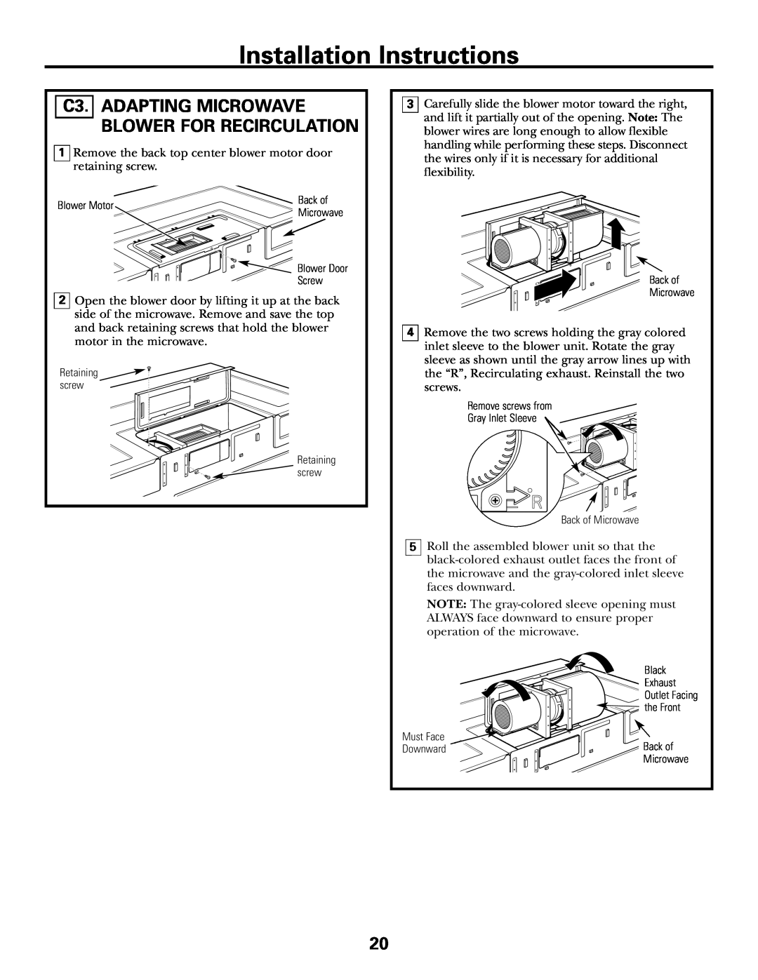 GE DE68-02957A, 39-40425 warranty Installation Instructions, C3. ADAPTING MICROWAVE BLOWER FOR RECIRCULATION 