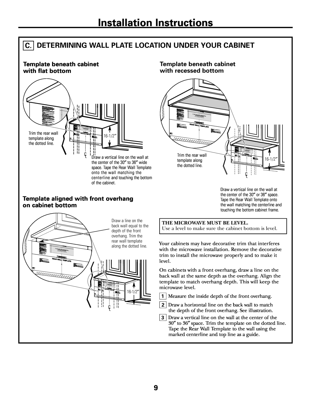 GE 39-40425, DE68-02957A Installation Instructions, Template beneath cabinet, with flat bottom, with recessed bottom 