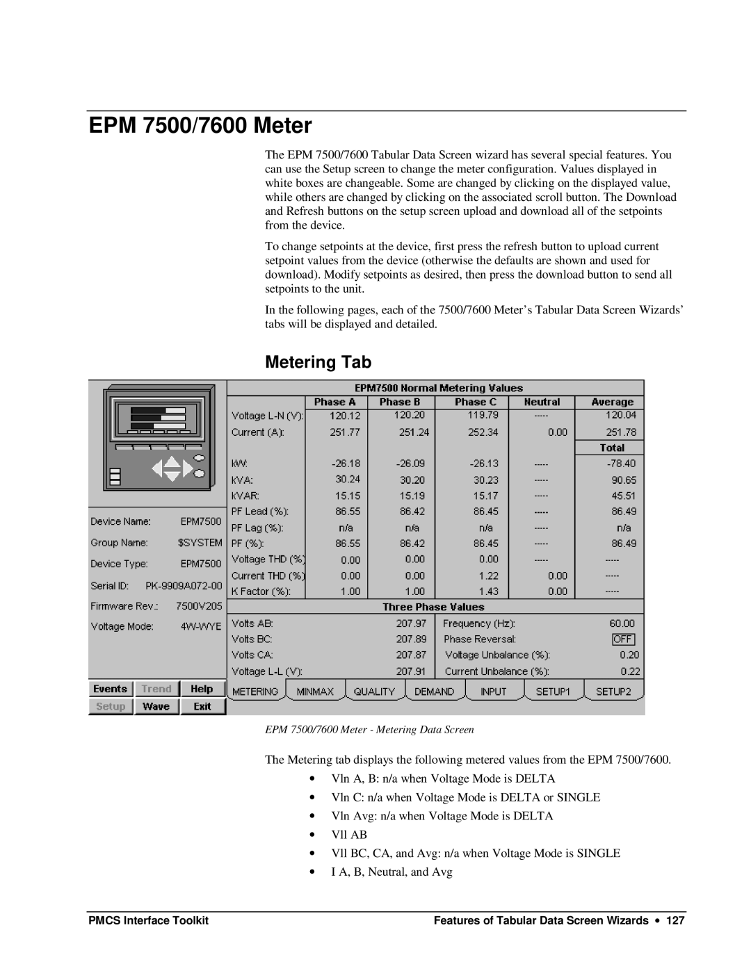 GE DEH-210 manual EPM 7500/7600 Meter, Metering Tab 