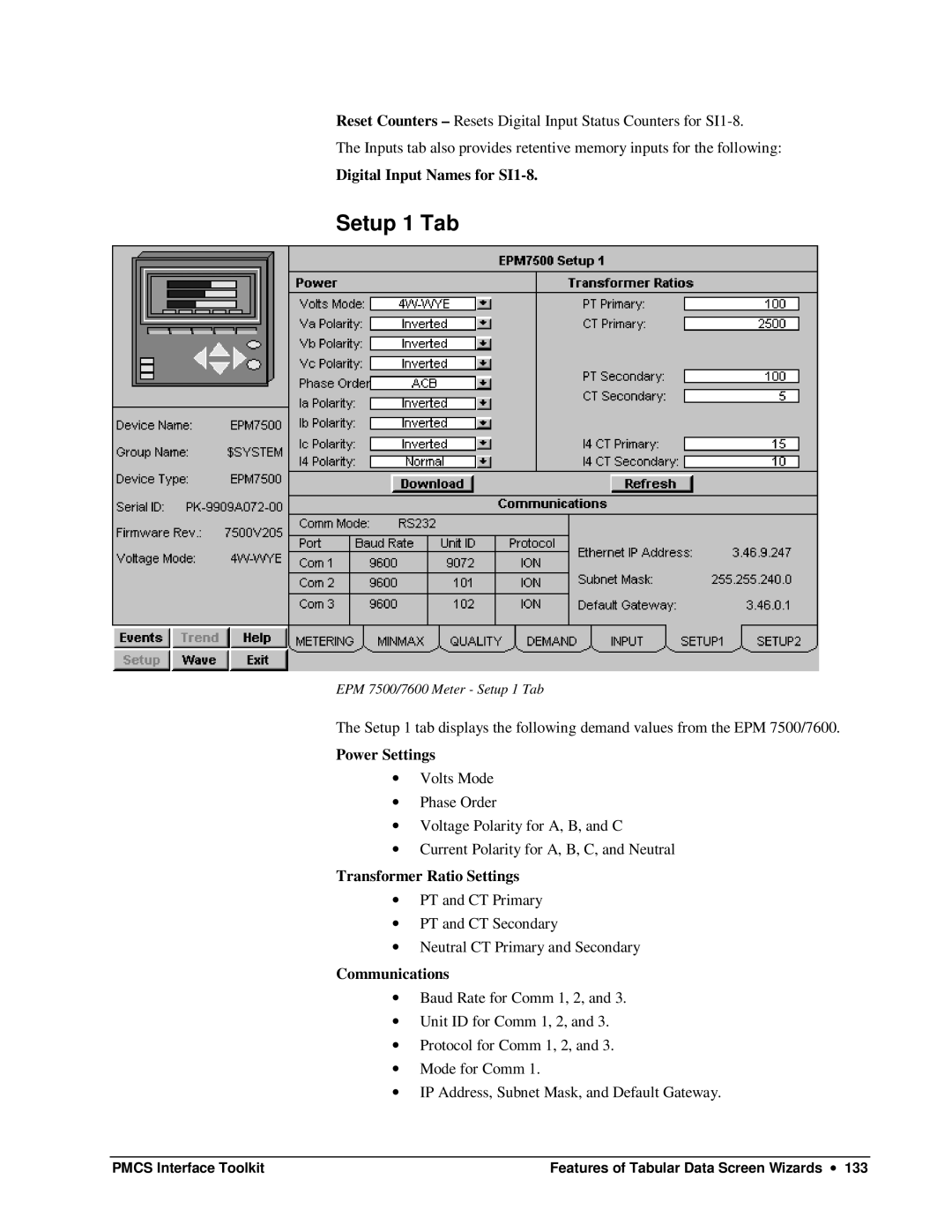 GE DEH-210 manual Setup 1 Tab, Power Settings 