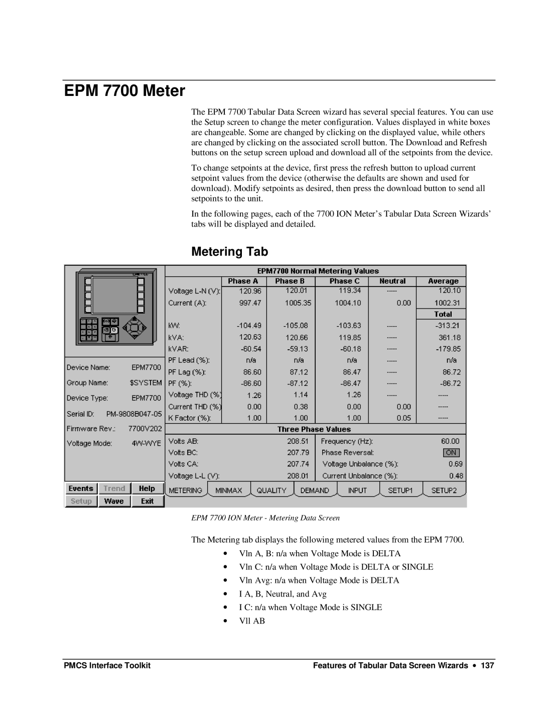 GE DEH-210 manual EPM 7700 Meter, Metering Tab 