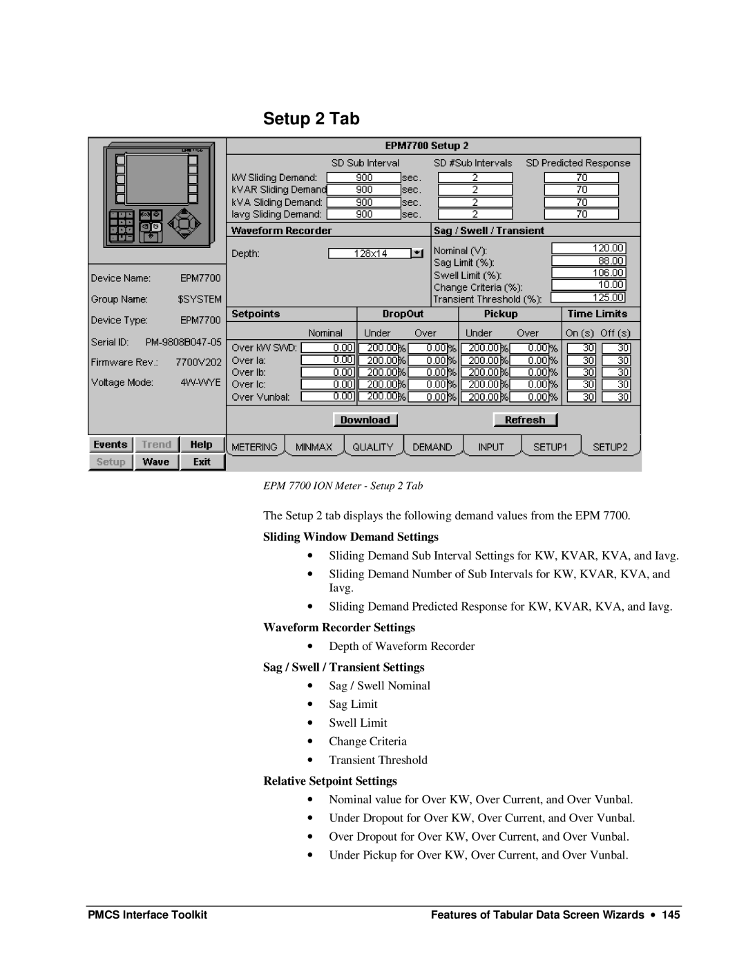 GE DEH-210 manual EPM 7700 ION Meter Setup 2 Tab 