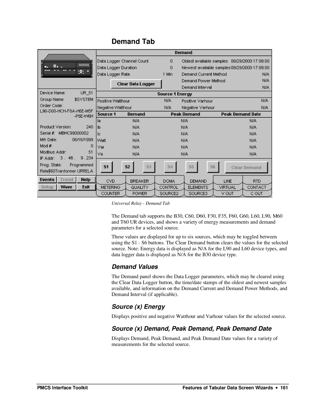 GE DEH-210 manual Demand Values, Source x Energy, Source x Demand, Peak Demand, Peak Demand Date 