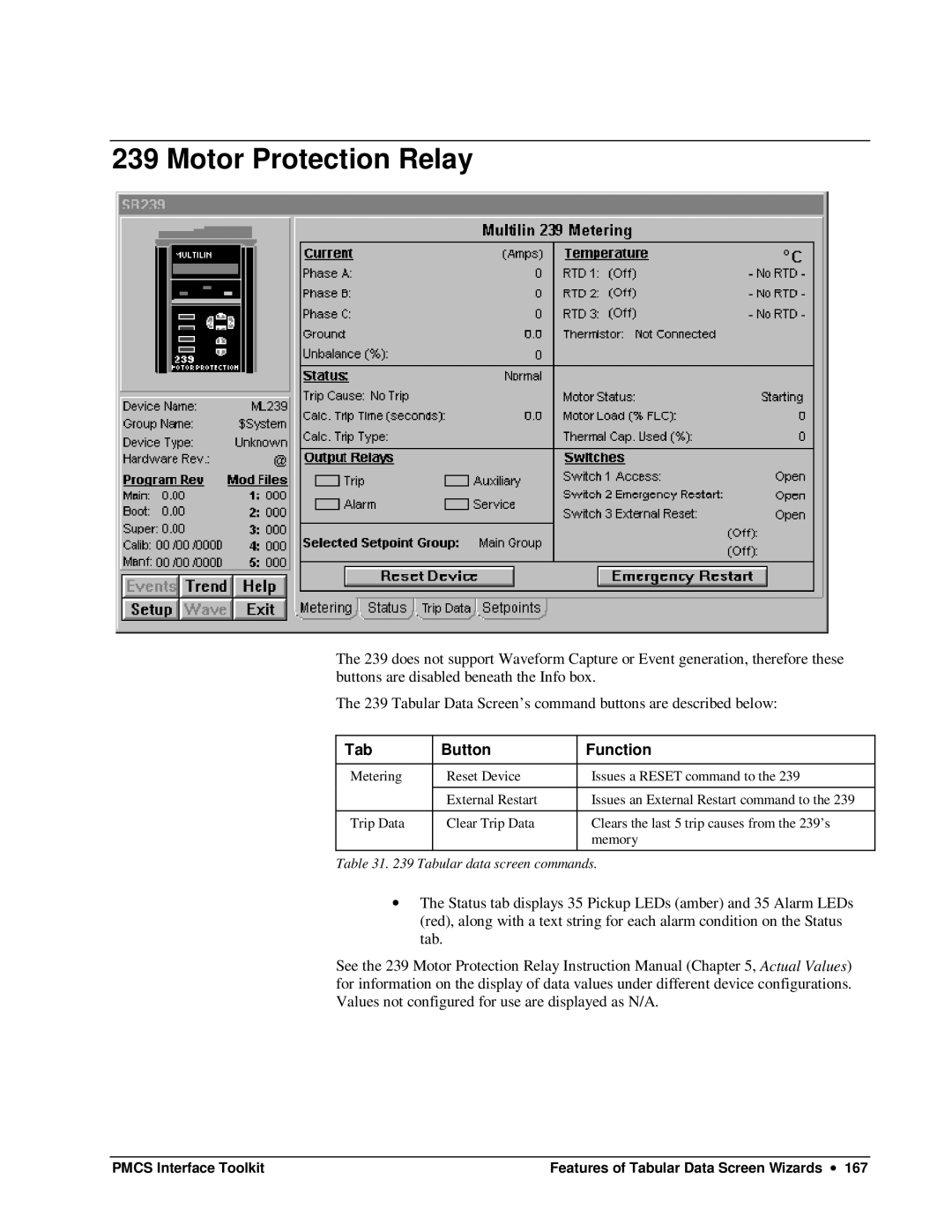 GE DEH-210 manual Tabular data screen commands 