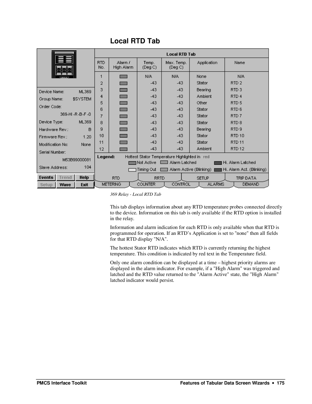 GE DEH-210 manual Local RTD Tab 