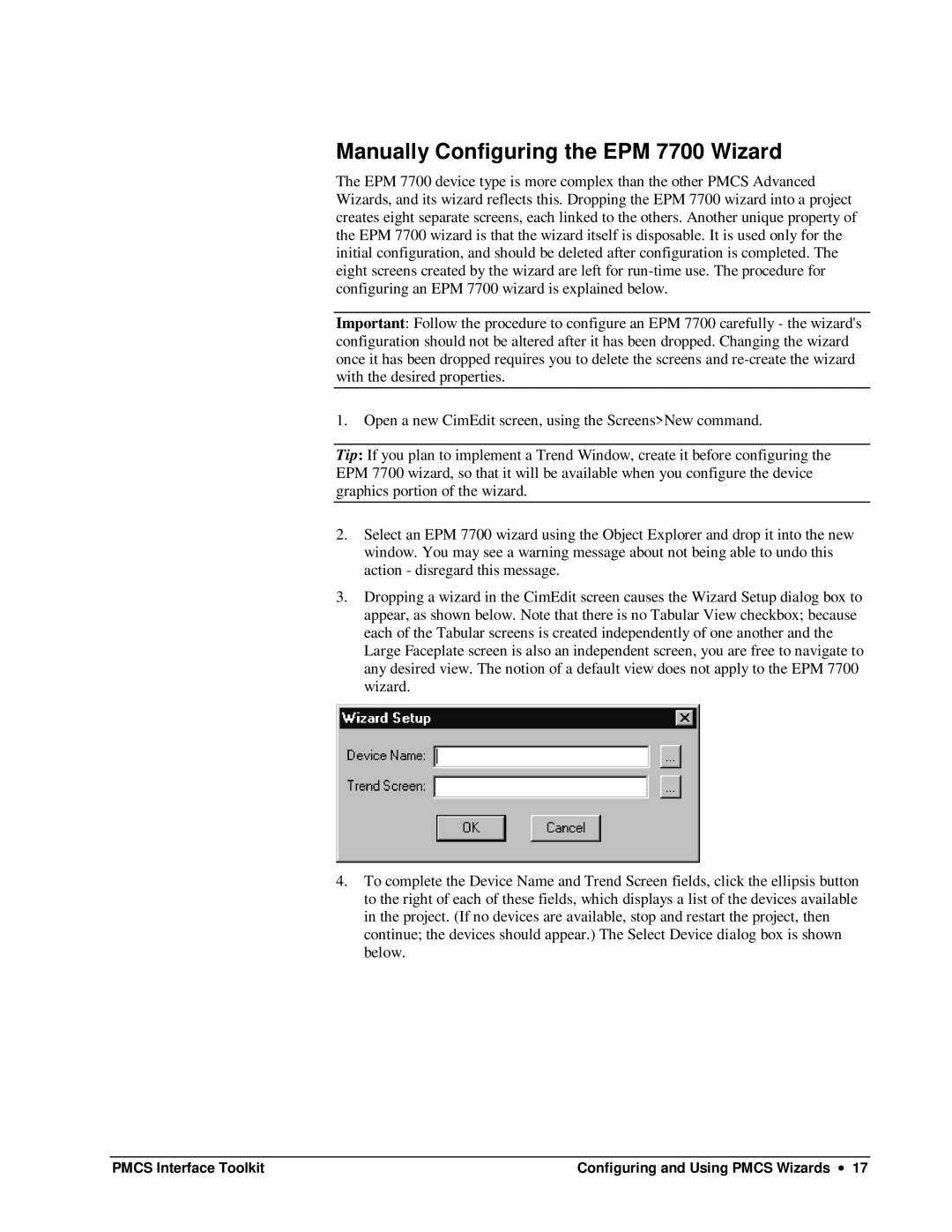 GE DEH-210 manual Manually Configuring the EPM 7700 Wizard 