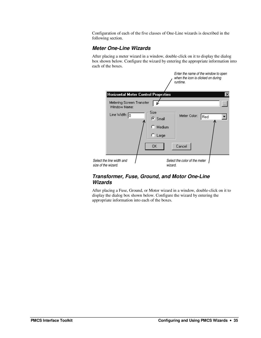 GE DEH-210 manual Meter One-Line Wizards, Transformer, Fuse, Ground, and Motor One-Line Wizards 