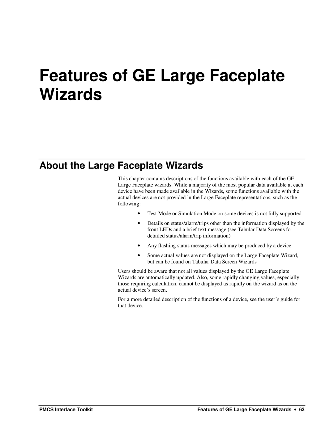 GE DEH-210 manual Features of GE Large Faceplate Wizards, About the Large Faceplate Wizards 