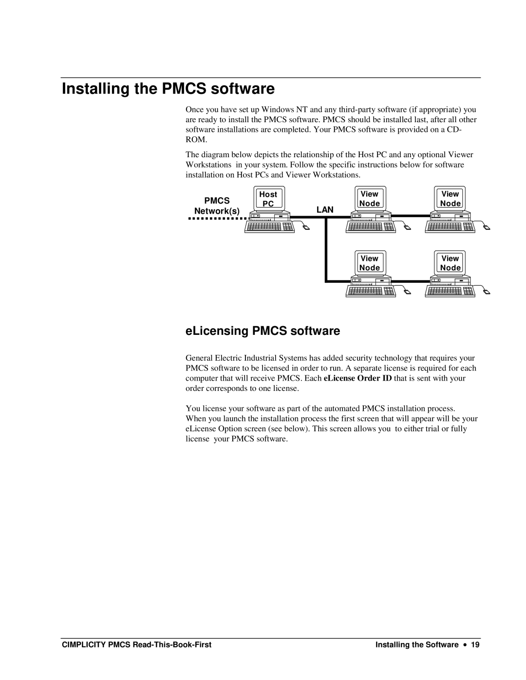 GE DEH-211 manual Installing the Pmcs software, ELicensing Pmcs software 