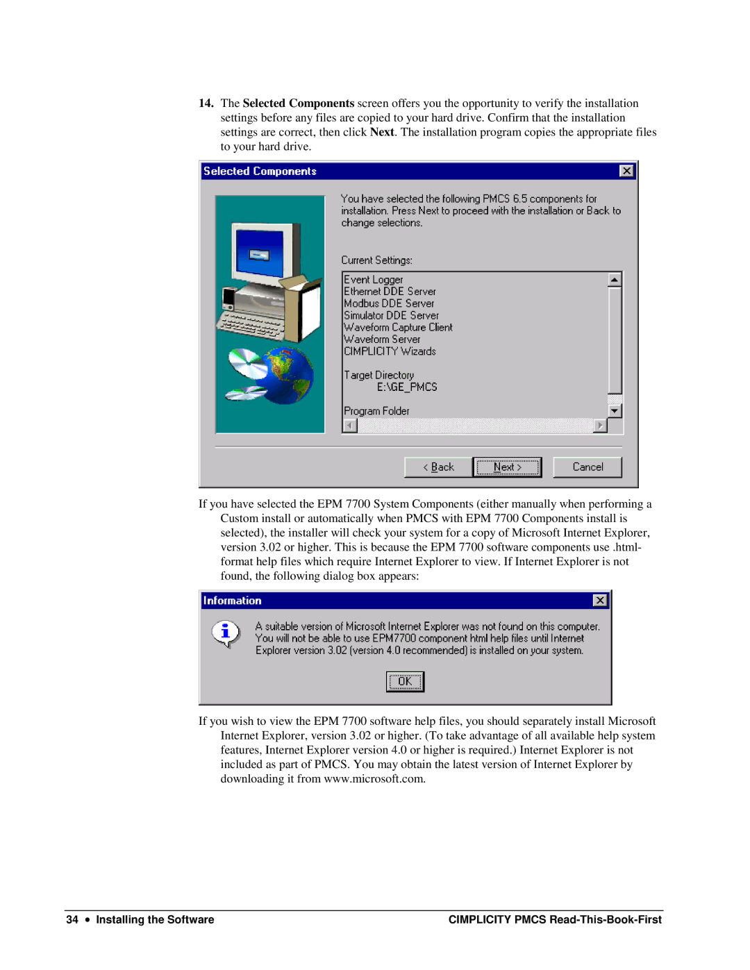 GE DEH-211 manual Installing the Software Cimplicity Pmcs Read-This-Book-First 