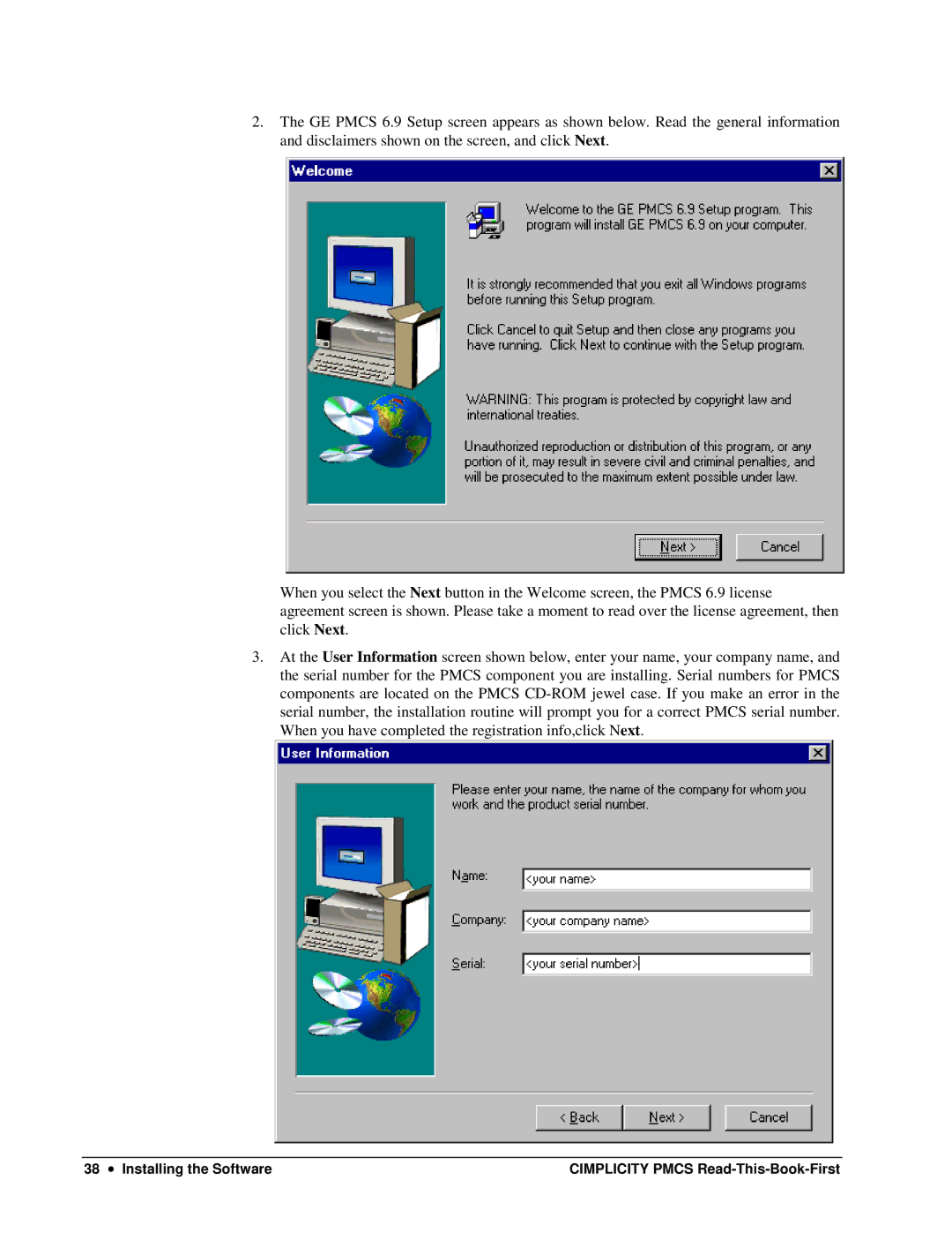 GE DEH-211 manual Installing the Software Cimplicity Pmcs Read-This-Book-First 