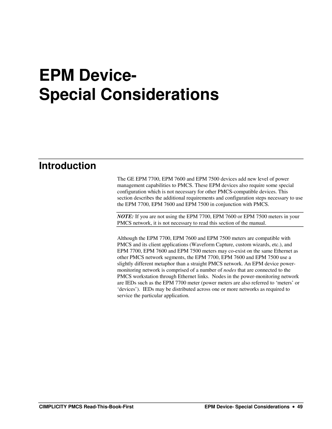 GE DEH-211 manual EPM Device Special Considerations, Introduction 