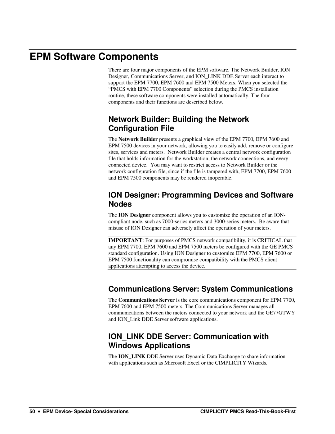 GE DEH-211 manual EPM Software Components, Network Builder Building the Network Configuration File 