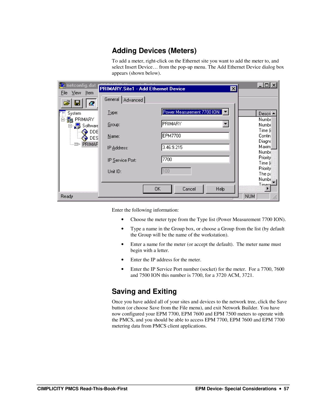 GE DEH-211 manual Adding Devices Meters, Saving and Exiting 