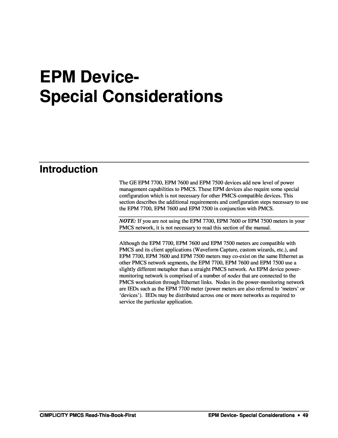 GE DEH-211 manual EPM Device Special Considerations, Introduction 