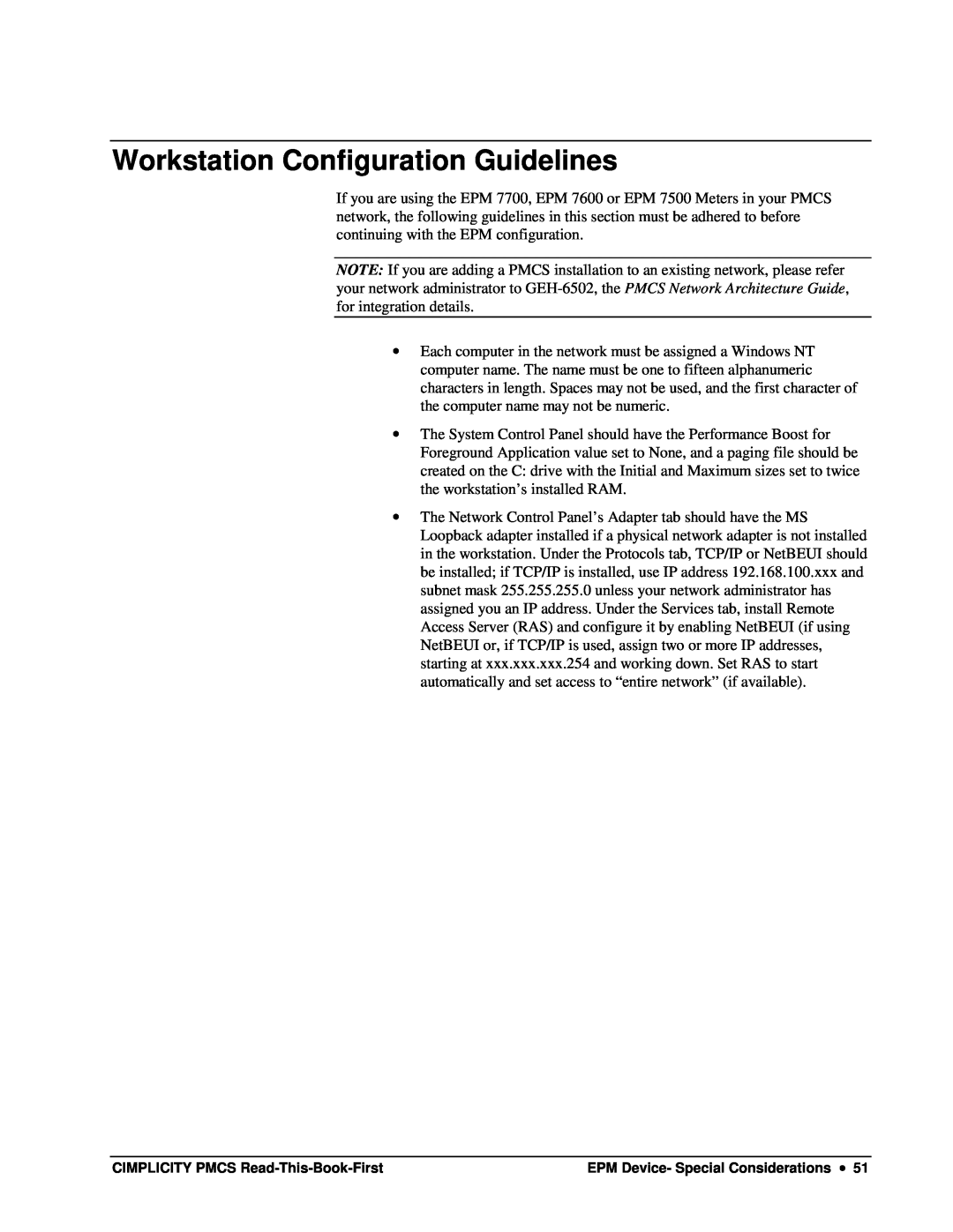 GE DEH-211 manual Workstation Configuration Guidelines 