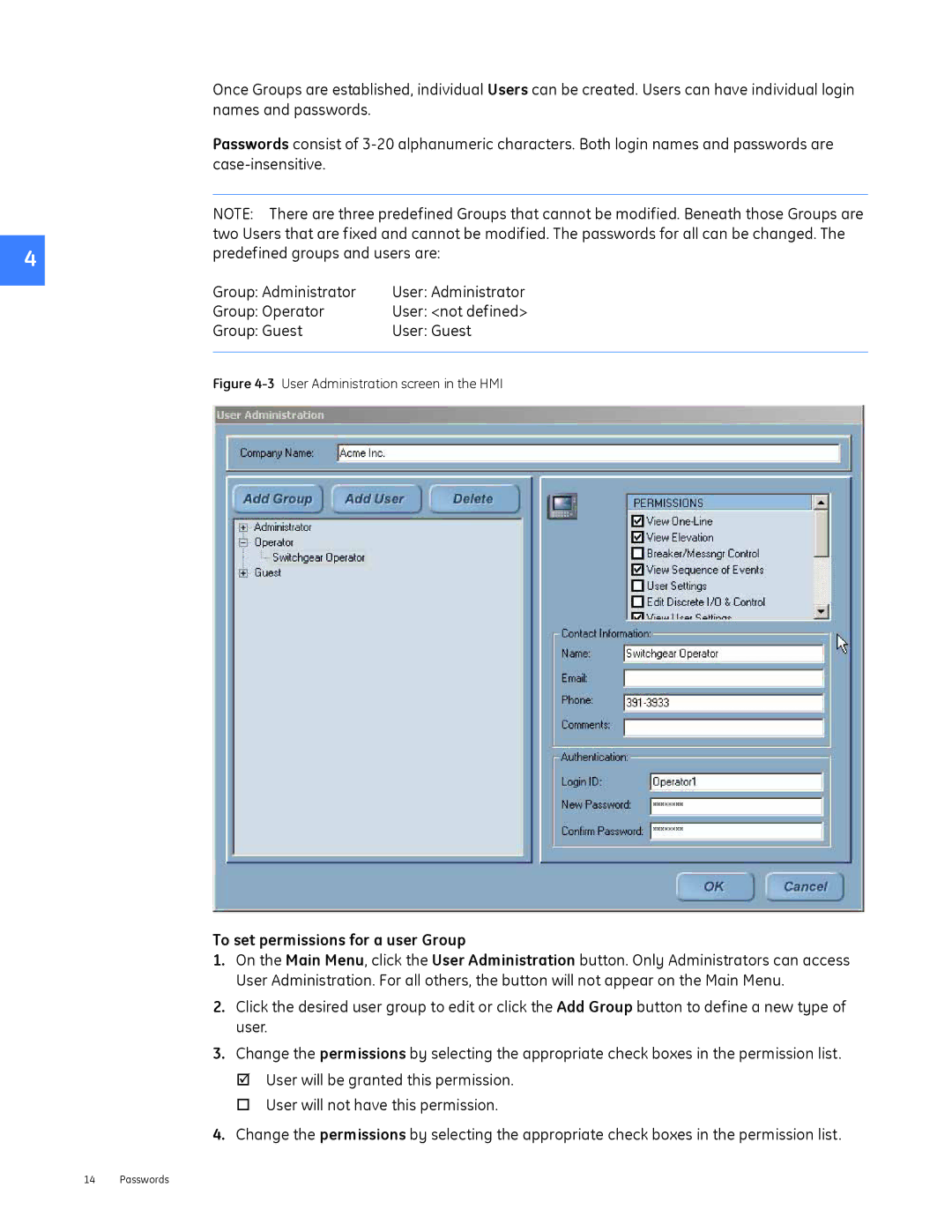 GE DEH-230 manual Names and passwords 