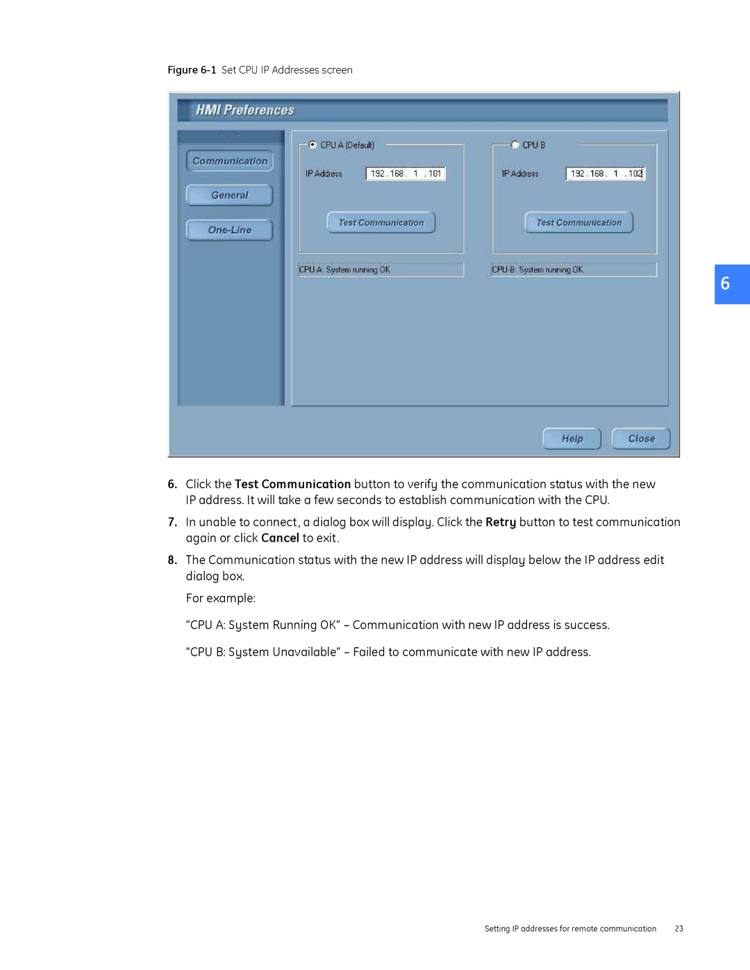 GE DEH-230 manual Set CPU IP Addresses screen 