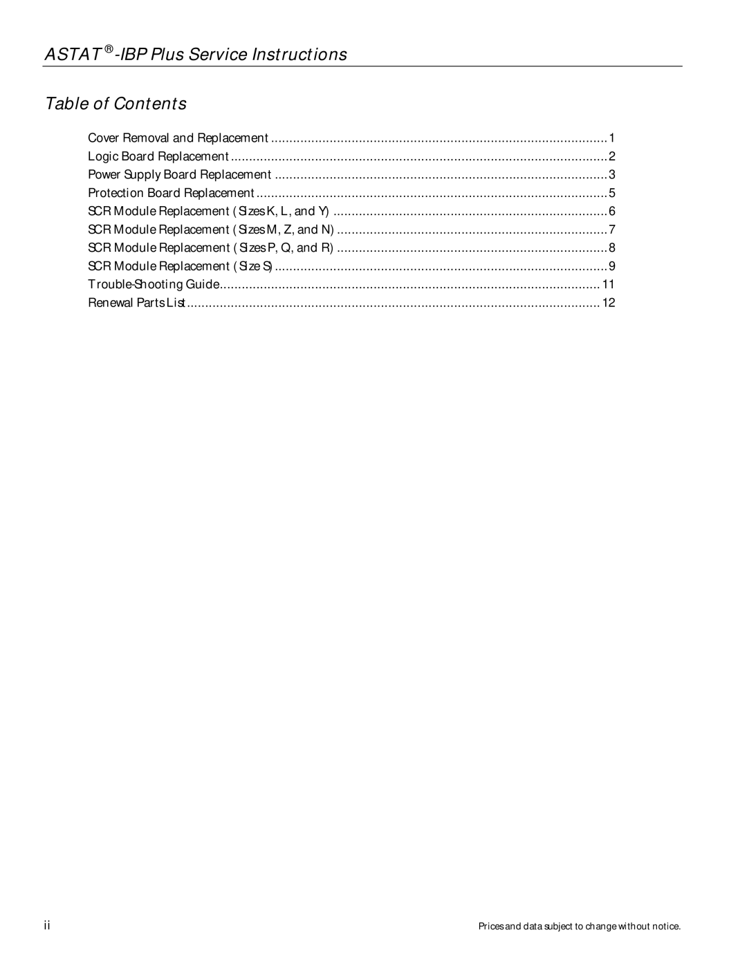 GE DEH-40417 manual Astat -IBP Plus Service Instructions Table of Contents 