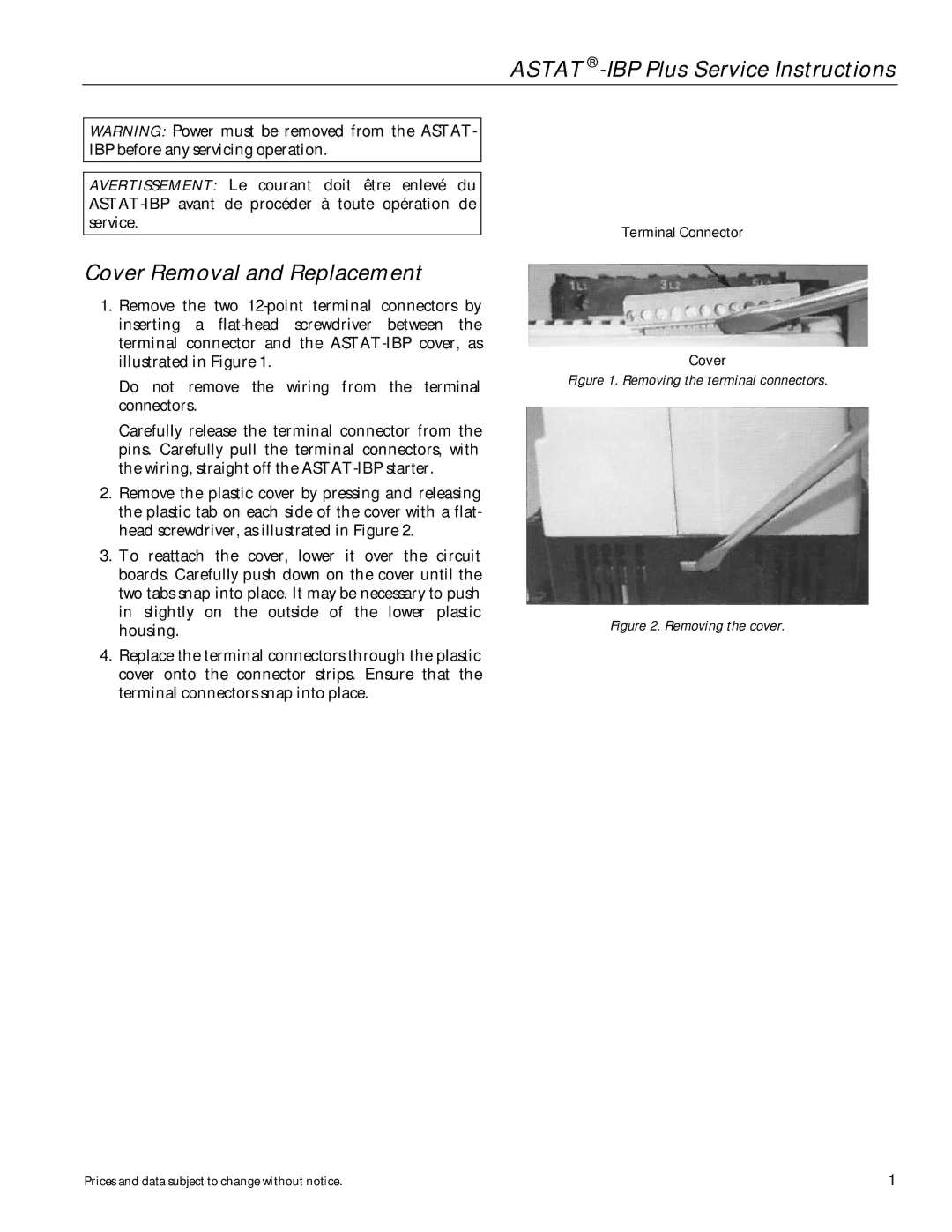 GE DEH-40417 manual Astat -IBP Plus Service Instructions, Cover Removal and Replacement 