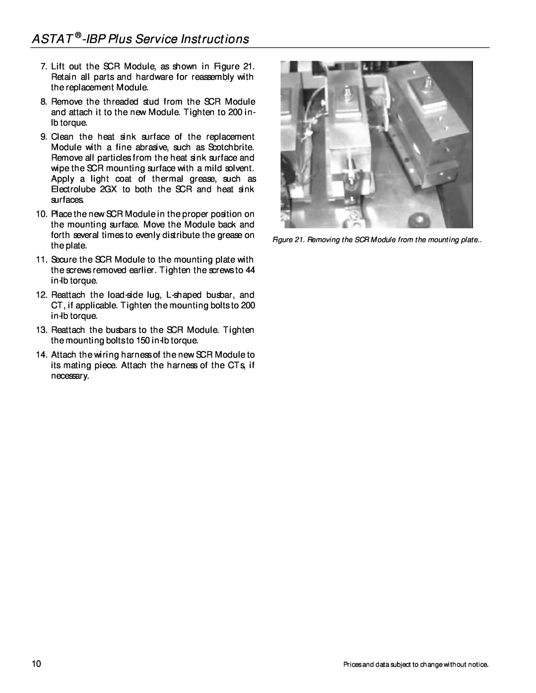 GE DEH-40417 manual ASTAT -IBP Plus Service Instructions, Removing the SCR Module from the mounting plate 