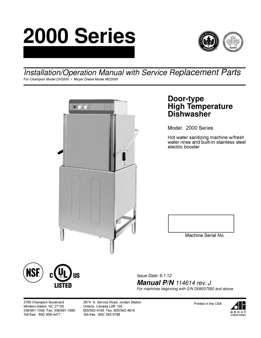 GE DH2000 operation manual Manual P/N 114614 rev. J, Model 2000 Series 