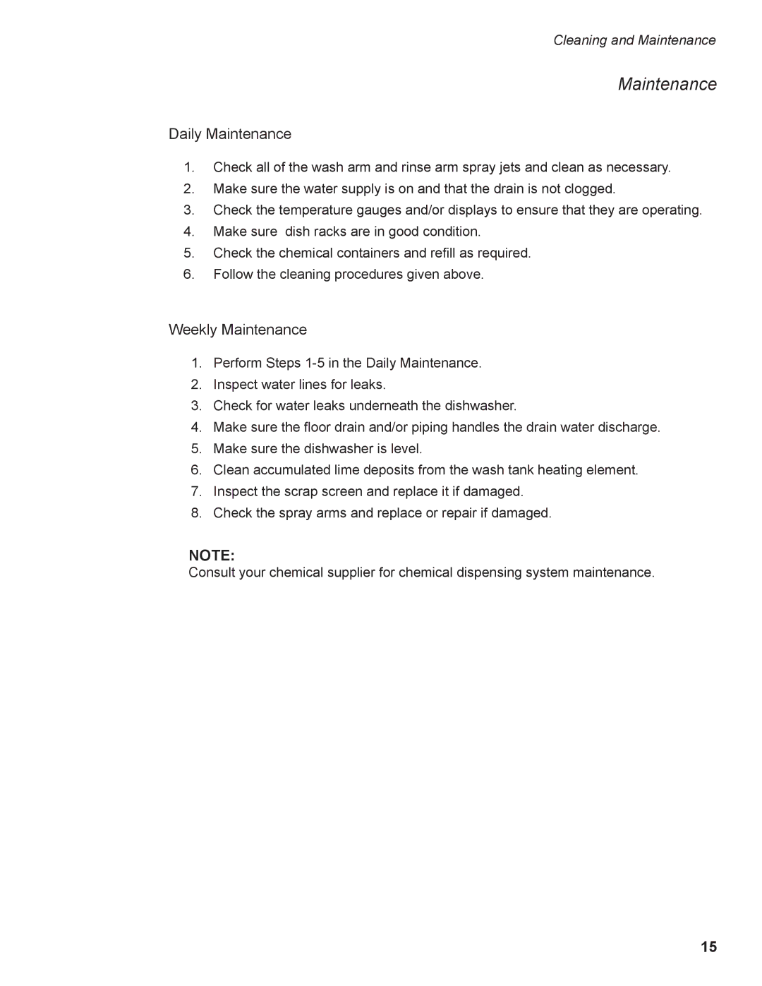 GE DH2000 operation manual Daily Maintenance, Weekly Maintenance 