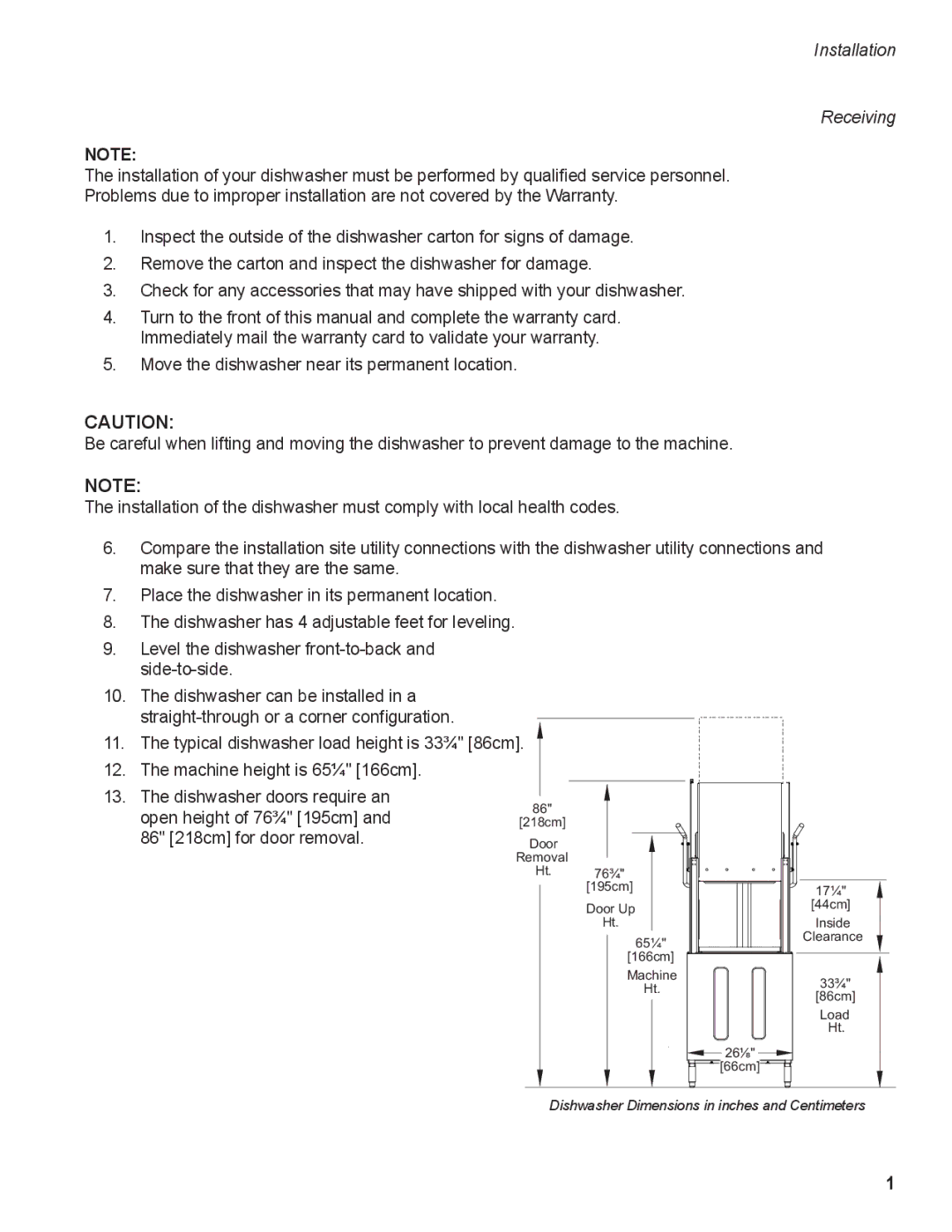 GE DH2000 operation manual Installation Receiving 