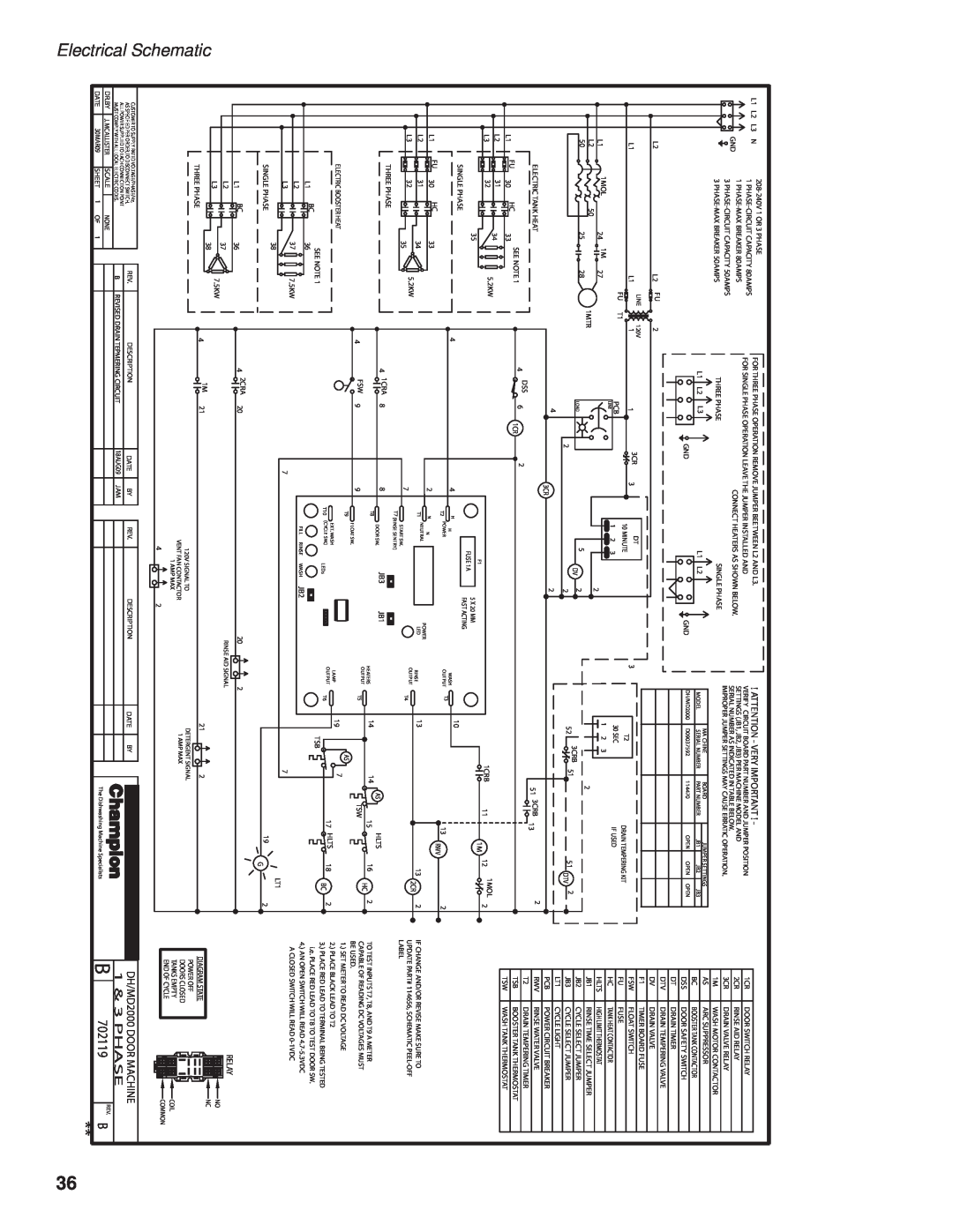 GE DH2000 operation manual 1 & 3 PHASE, Electrical, 702119, At! Tention - Very Important, DH/MD2000 DOOR MACHINE 