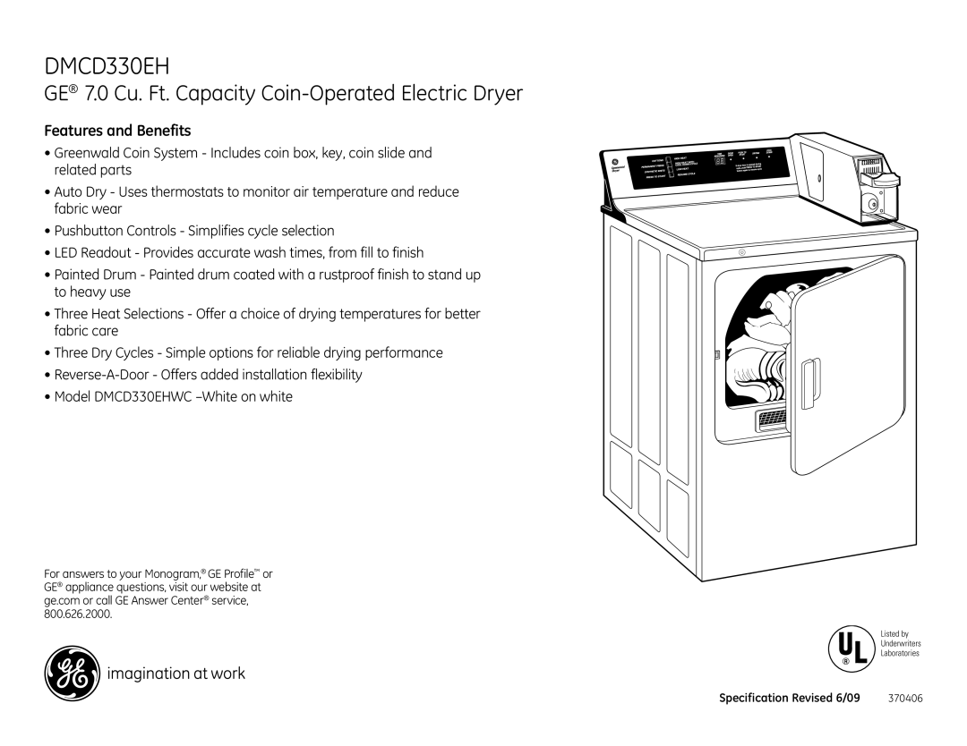 GE DMCD330EH dimensions Features and Benefits 