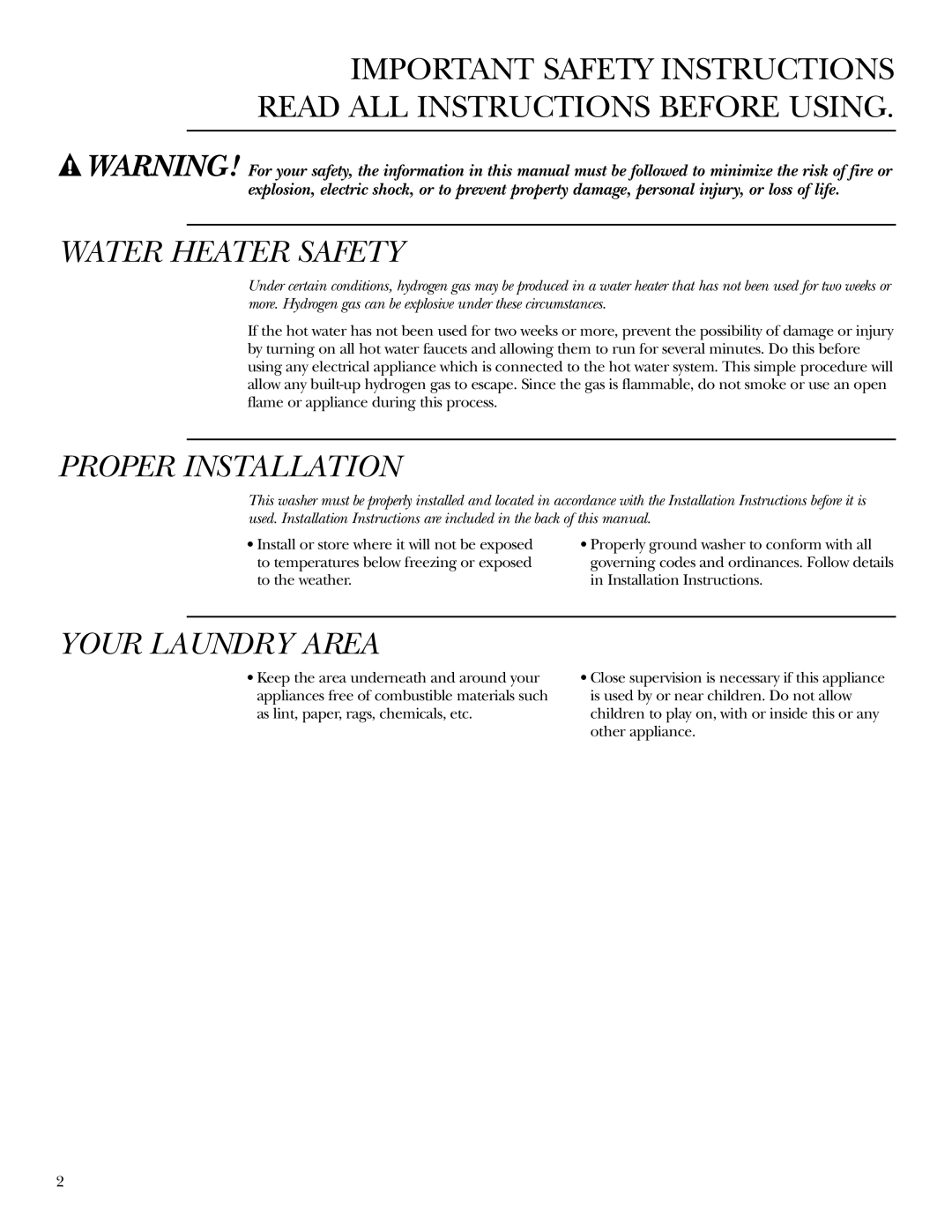 GE Dryer operating instructions Water Heater Safety 